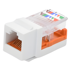 Conector Jack Estilo Leadframe, Tipo Keystone, Categoría 5e, de 8 Posiciones y 8 Cables, Color Blanco