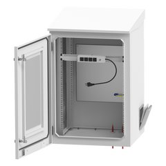 Gabinete de Exterior con Rack de 19" de 16U con Ventiladores y Termostato, Se envía el Gabinete Armado. (Montaje a poste o torre se vende por separado).