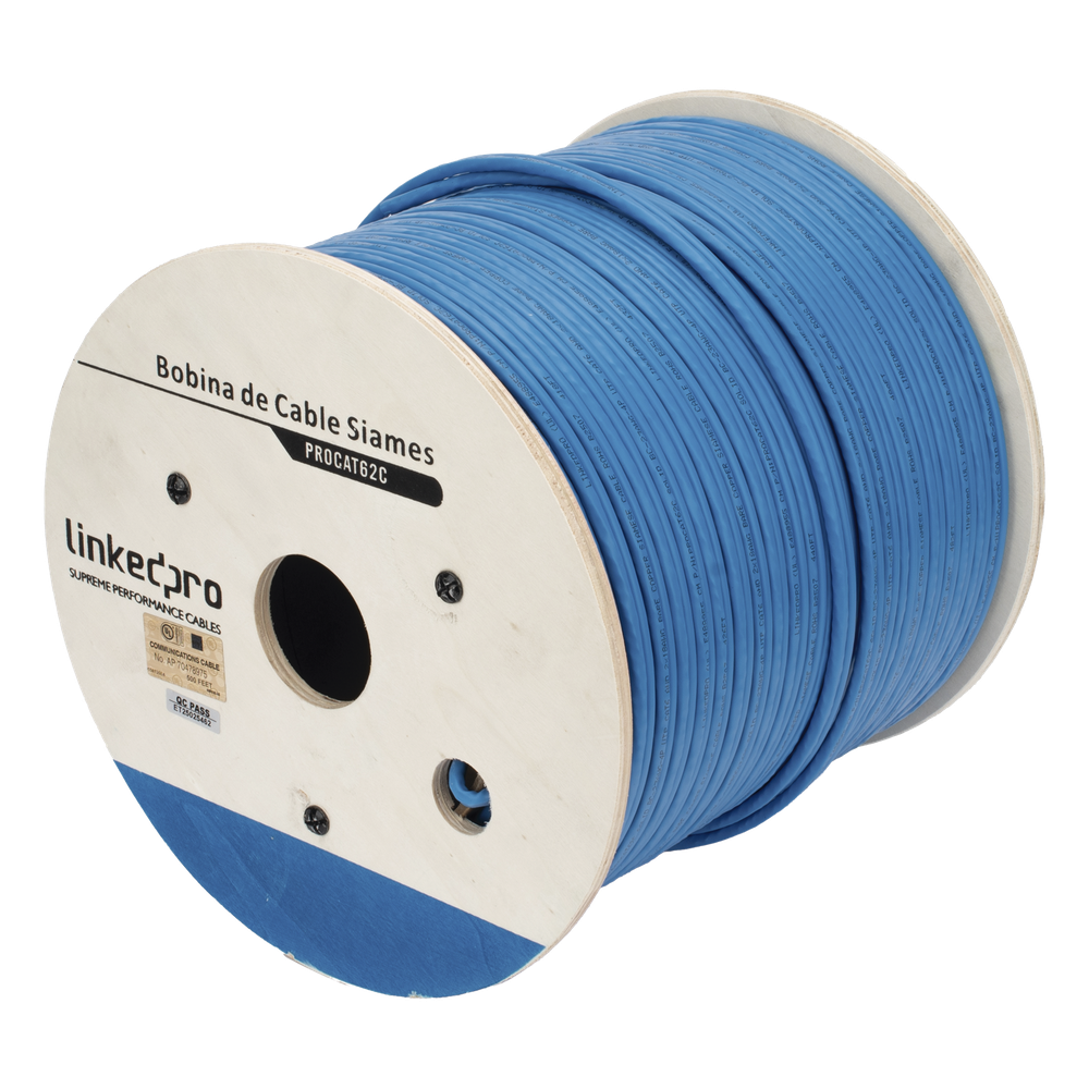 Bobina de Cable Siamés Cat6 UTP 100% Cobre + 2 Cables Gruesos (18 AWG) para Alimentar Cámaras Más Lejos / 152 Metros (500 Pies) / Instalación en Exterior / Uso Industrial para Climas Extremos
