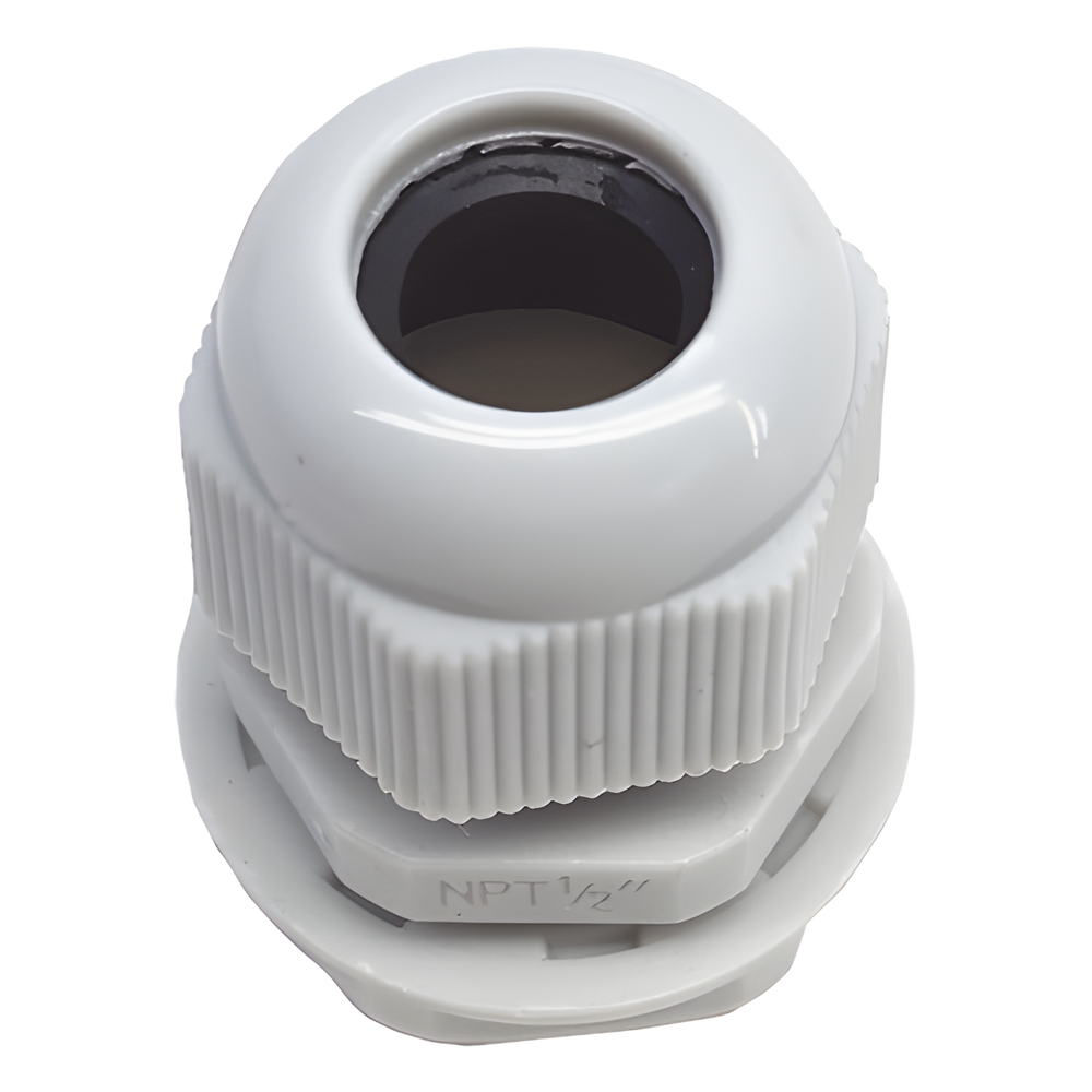 Conector Plástico Blanco Tipo Glándula para Rosca NPT 1/2"
