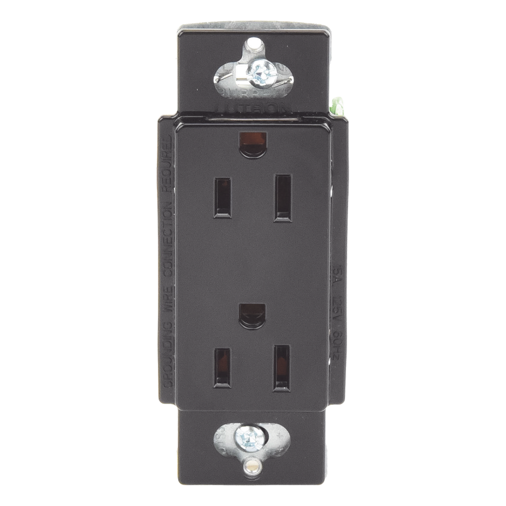 Tomacorriente dúplex de 15 A y 125 V, color negro brillante, familia Claro, apertura estilo Designer para placas de pared Lutron sin tornillos (placa se vende por separado)