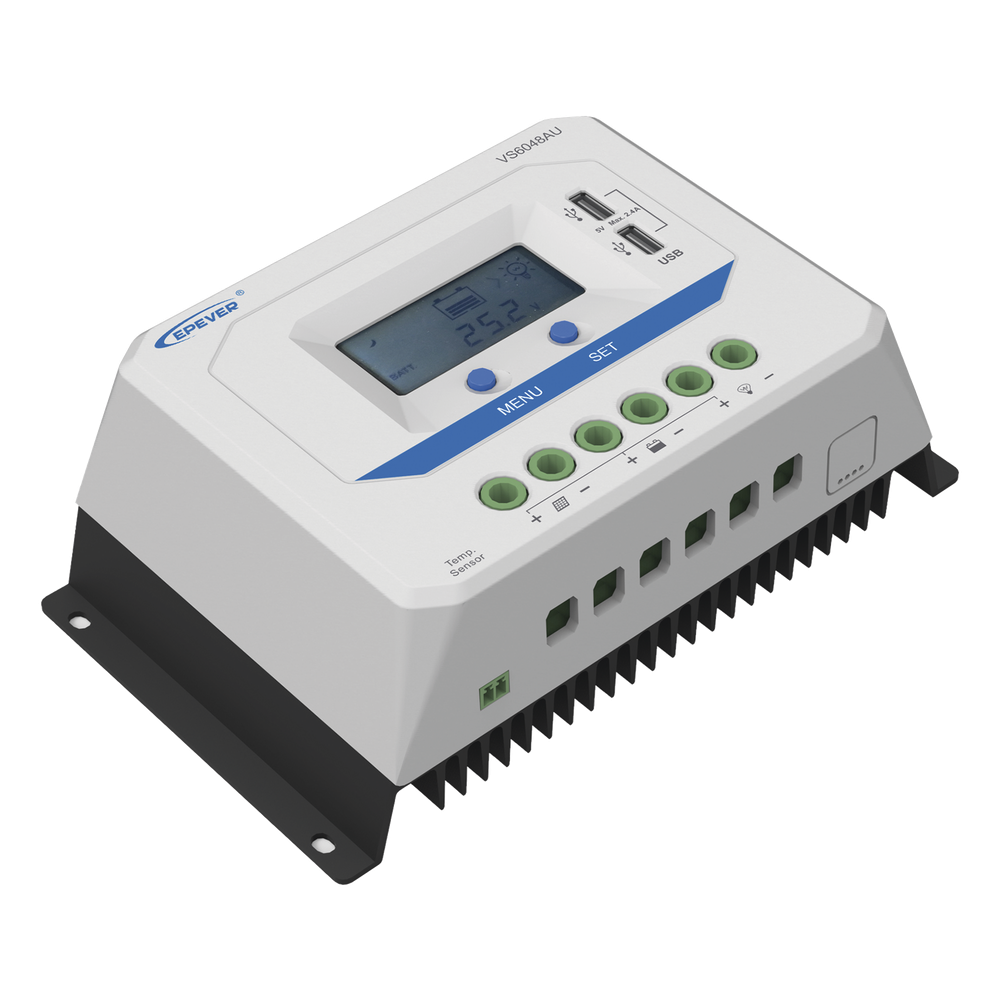 Controlador Solar PWM / 60A / 12/24V/36/48V / Doble USB / Pantalla LCD / Tierra Positivo Común