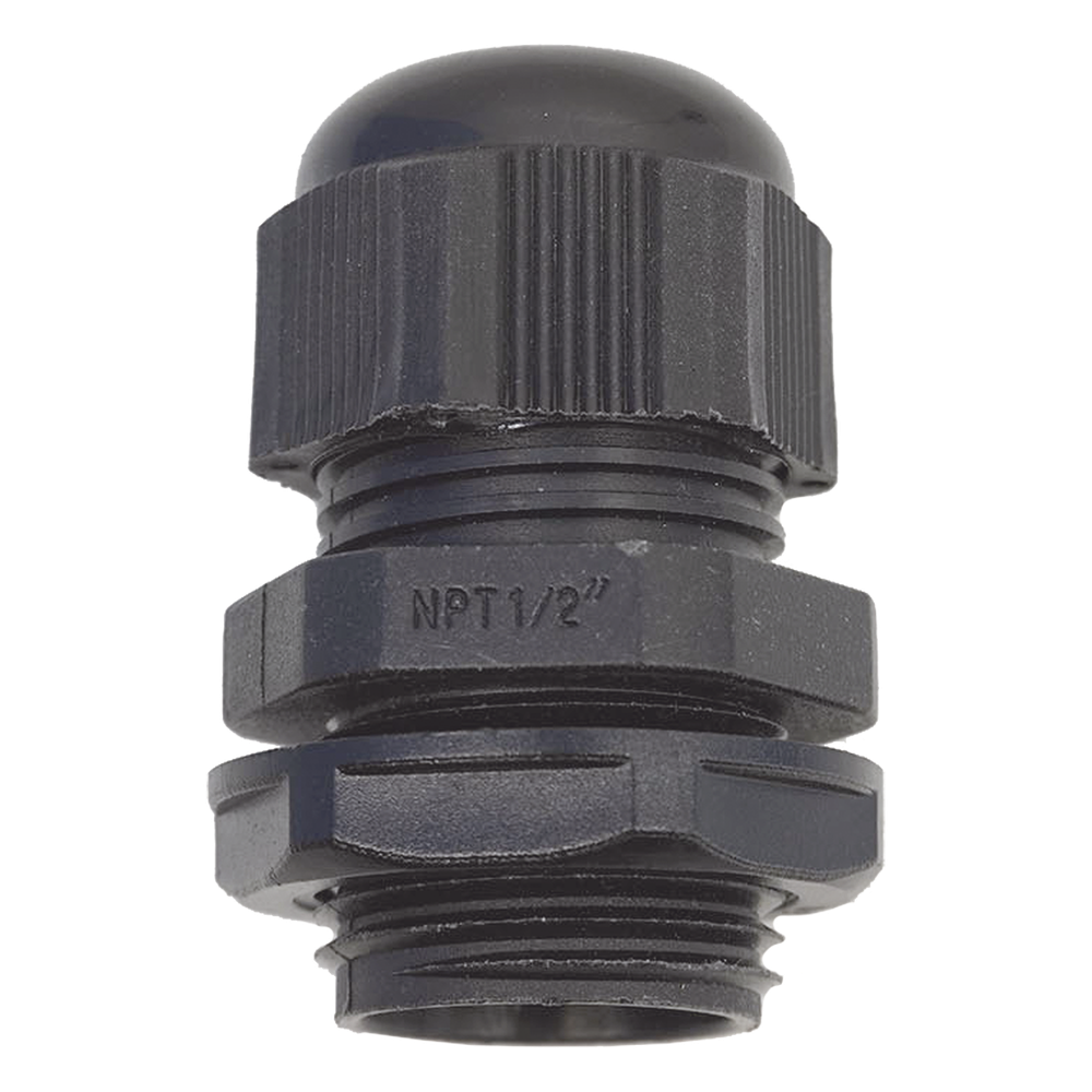 Conector Plástico Negro Tipo Glándula para Rosca NPT 1/2"