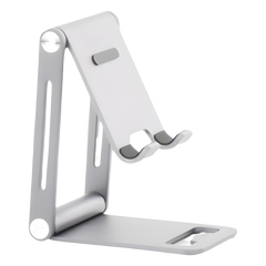 Soporte para Teléfono Celular de Aluminio | Angulo Ajustable | Amplia Compatibilidad con dispositivos de 4.7'' a 7.9'' | Antideslizante | Antiarañazos | Plegable | Color Gris.