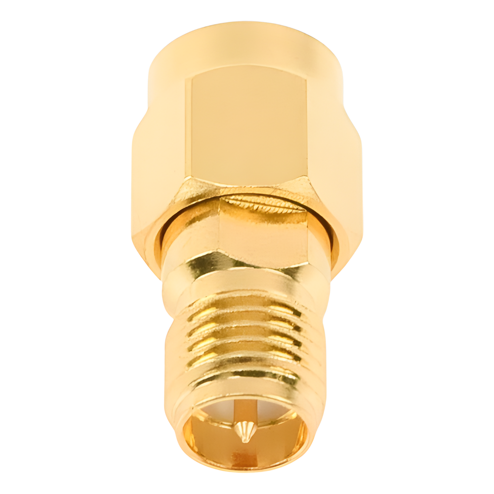 Adaptador en Línea, de Conector SMA Macho a SMA Hembra Inverso, Oro/ Oro/ Teflón.