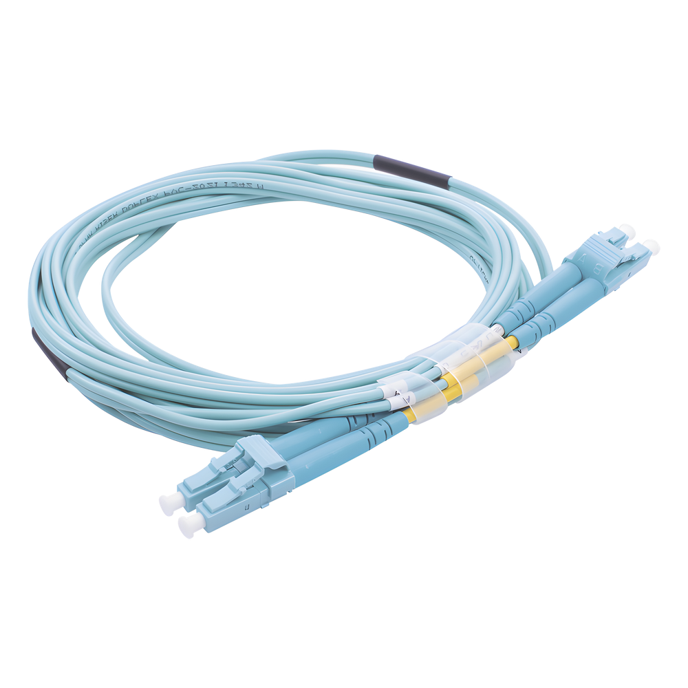 Jumper de Fibra Óptica Multimodo OM3 50/125 LC-LC OFNR (Riser), 2.0 mm, Dúplex, Aqua, 20 Metros (65.62 Pies)