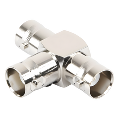 Adaptador Triple en T para 50 Ohm de BNC Hembra a Doble BNC Hembras, Níquel/ Plata/ Teflón.