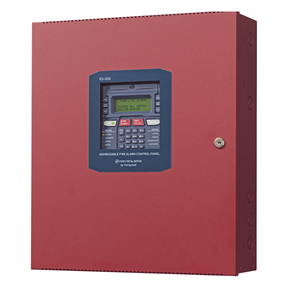 Panel de detección de incendio direccionable inteligente con comunicador dual POTS/IP preinstalado, 50 dispositivos en un lazo SLC, 2 NAC Clase A/B, programación por USB