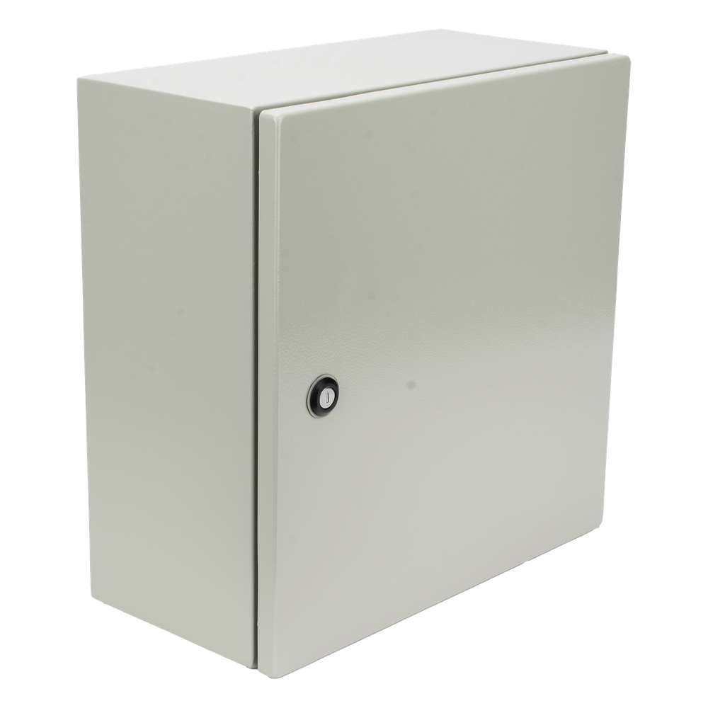 Gabinete de Acero IP66 Uso en Intemperie (400 x 400 x 200 mm) con Placa Trasera Interior de Metal y Compuerta Inferior Atornillable (Incluye Chapa y Llave PST407)