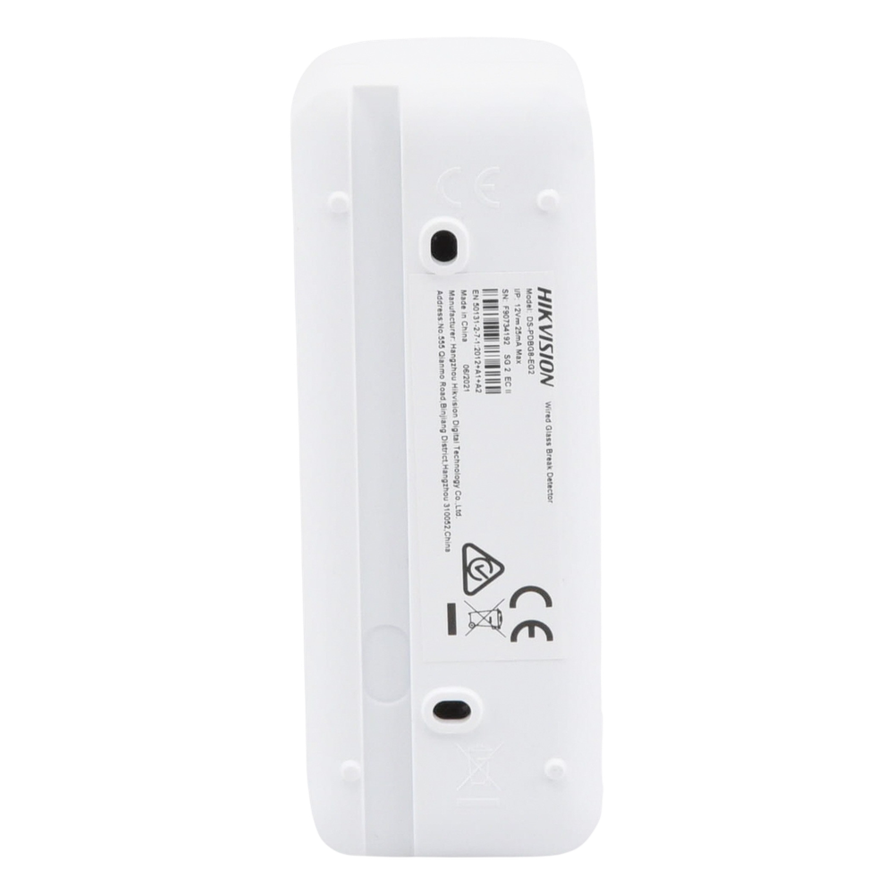 Detector de Ruptura de Cristal Cableado / Sensor Acústico Omnidireccional / 8 Metros (26.2 ft) de Alcance / Ángulo 120° / Resistencias EOL Seleccionables / Protección Antisabotaje / Interior