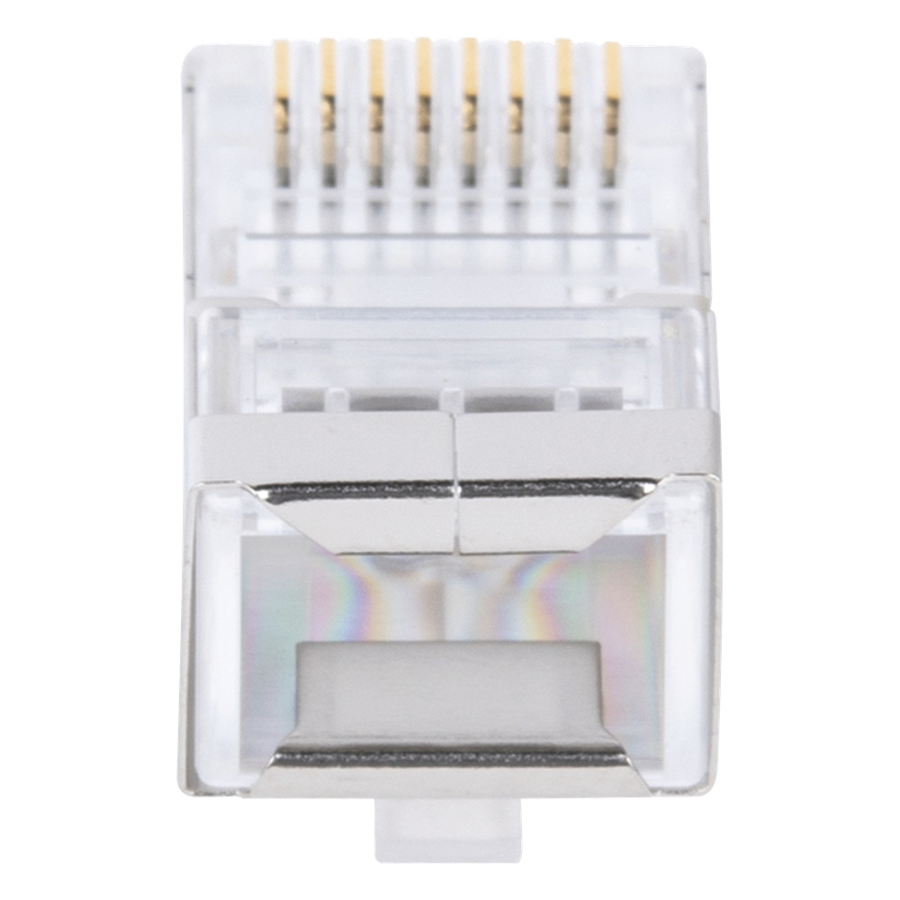 Bote con 100 Plugs Pass Through RJ45 Cat6 Blindado Chapado de Oro a 30 Micras para Durabilidad Extrema