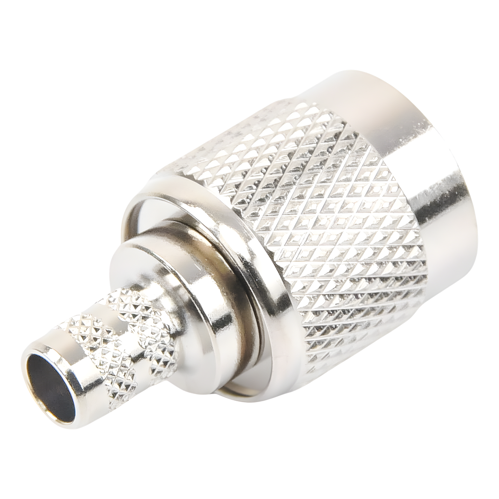 Conector TNC Macho de Anillo Plegable para Cables LMR-240, RG-8/X, 9258, Niquel/Oro/Delrin.