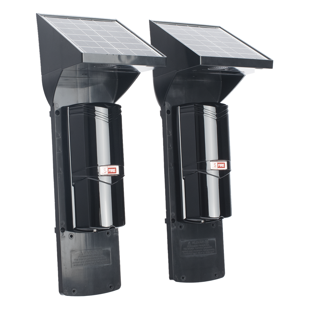 Detector Fotoelectrico Solar SFIRE SFA60 / 2 Rayos Infrarrojos / 60 m Exterior / 120 m Interior / Panel Solar Integrado / Bateria 4,000 mAh / 4 Frecuencias / IP65