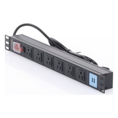 Tomacorriente Horizontal (PDU) de 6 contactos (NEMA 5-15R) + 2 USB para instalación en Rack de 19", 1UR, 125 Vca/ 15 A (THE0040091001001)