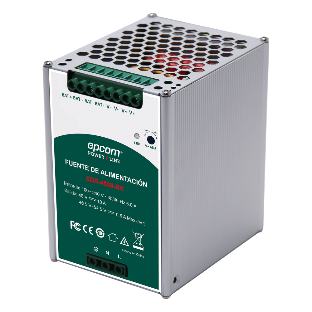 Fuente de Alimentación Industrial | Tipo DIN Riel | 48 VCC | 10 A | Capacidad de baterías de respaldo