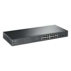 Switch JetStream de 16 puertos 10/100/1000Mbps y PoE af/at, 2 puertos SFP hasta 192W.