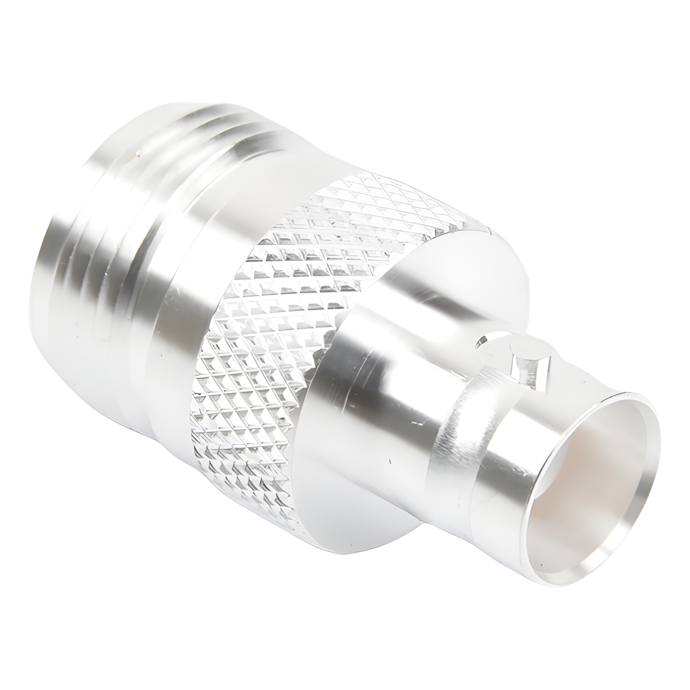 Adaptador en Línea, de Conector N Hembra a BNC Hembra, Plata/ Oro/ Teflón.