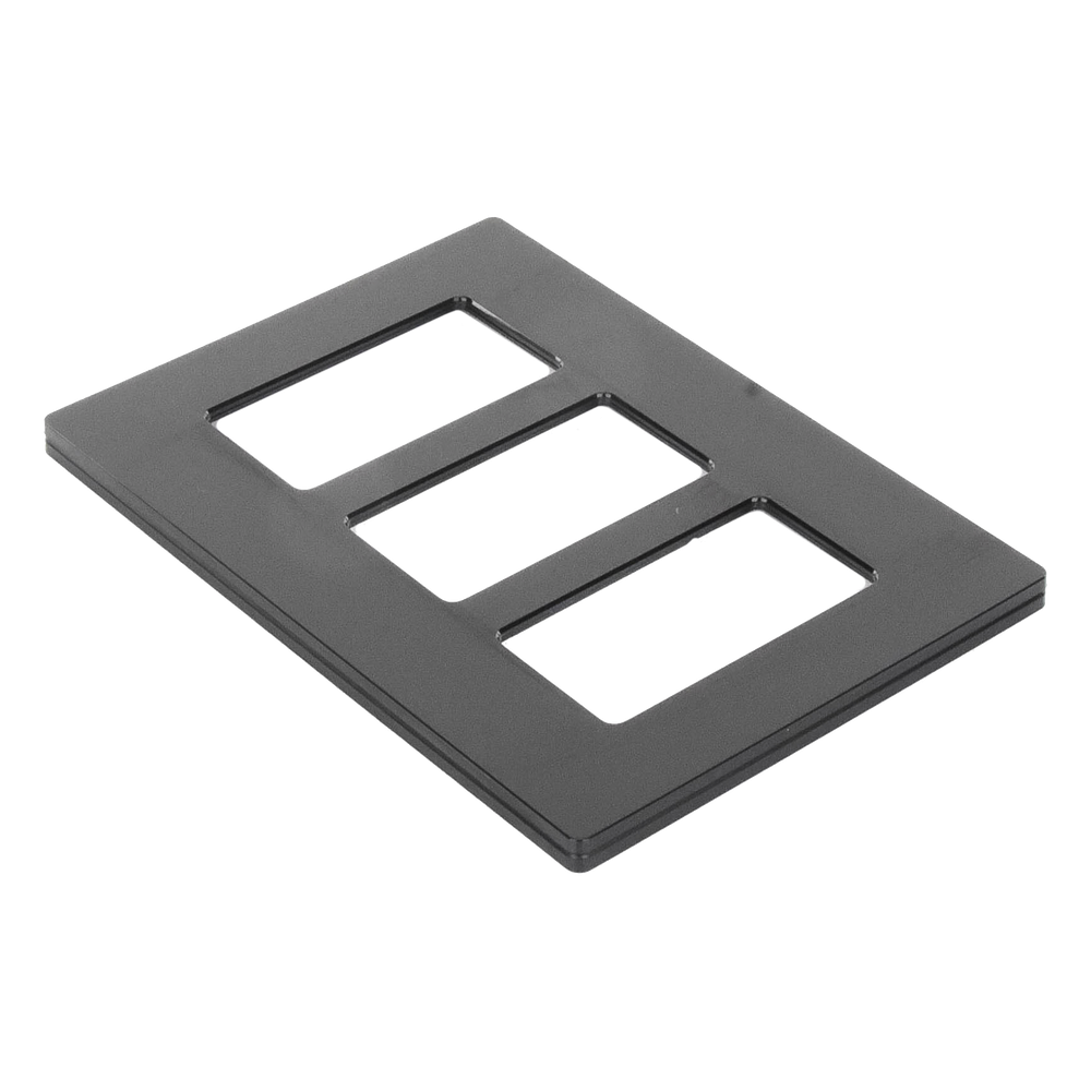Placa de pared Claro de 3 espacios sin tornillos visibles, acabado negro brillante, para atenuadores, apagadores y controles Pico de Lutron
