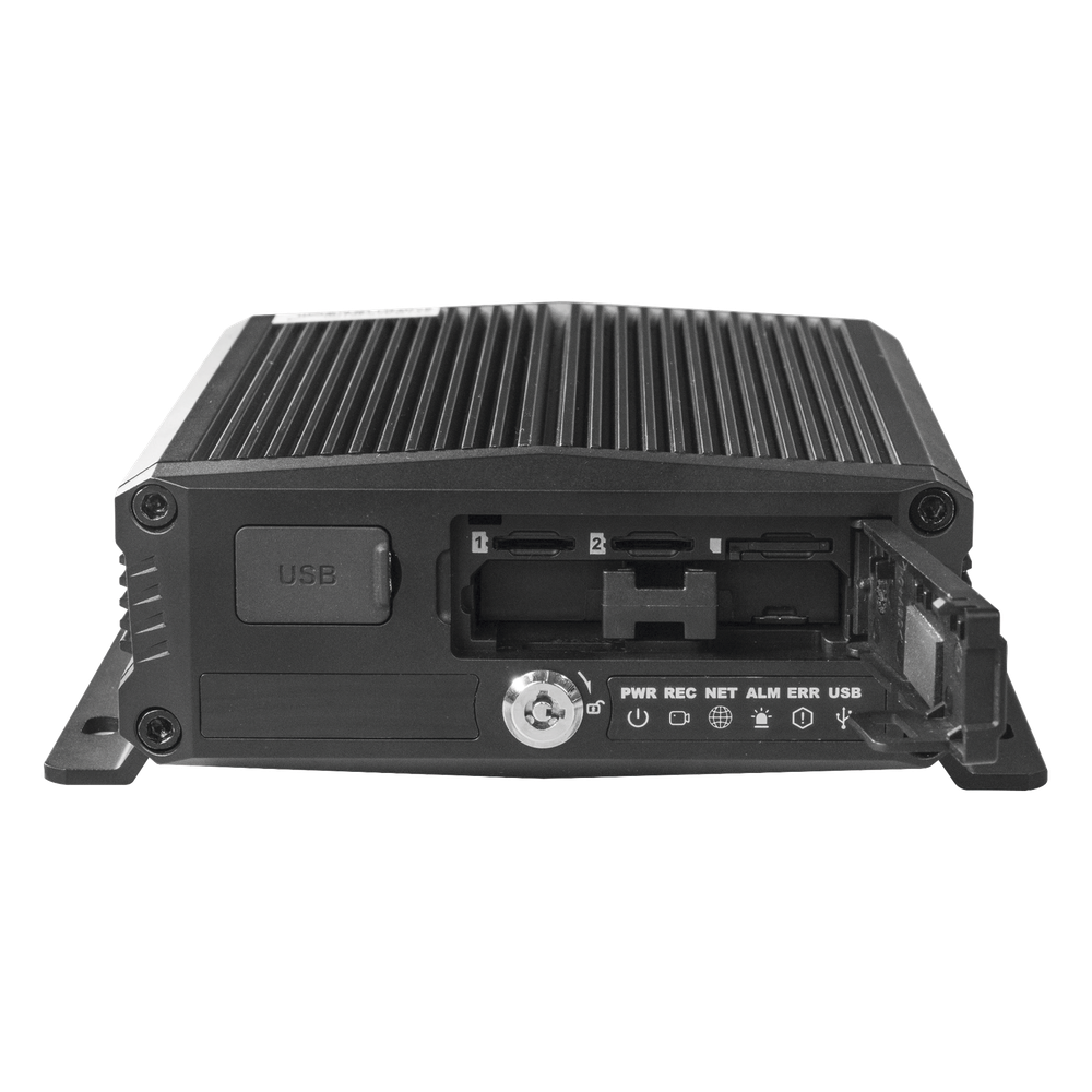 DVR Móvil / Multiplataforma / 4 Canales AHD + 2 canales IP/ Almacenamiento en Memoria Micro SD / H.265 / Chip IA Embebido / Soporta 4G / GPS / WIFI