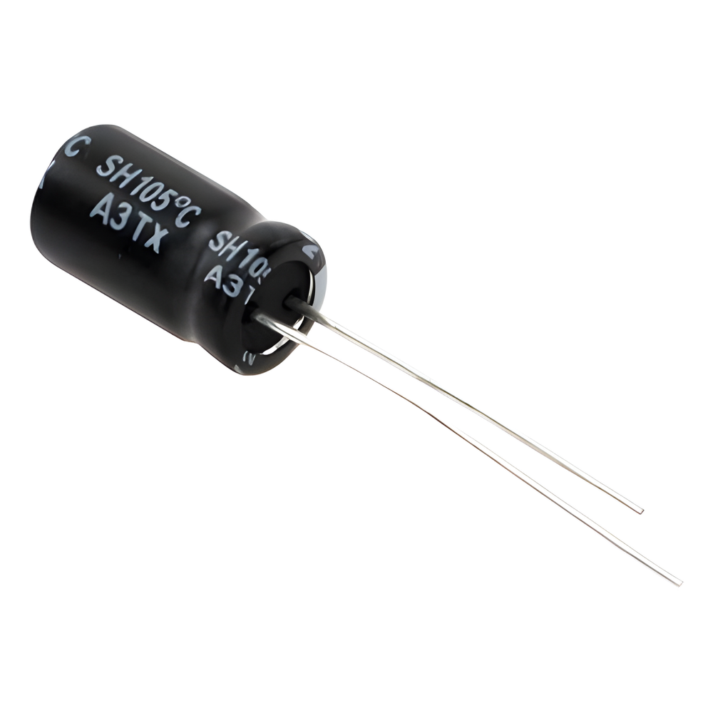 Capacitor Electrolítico en Aluminio, Radial de 220 µFd, 16 Vcc, 105 °C, 6.3 x 11 mm.