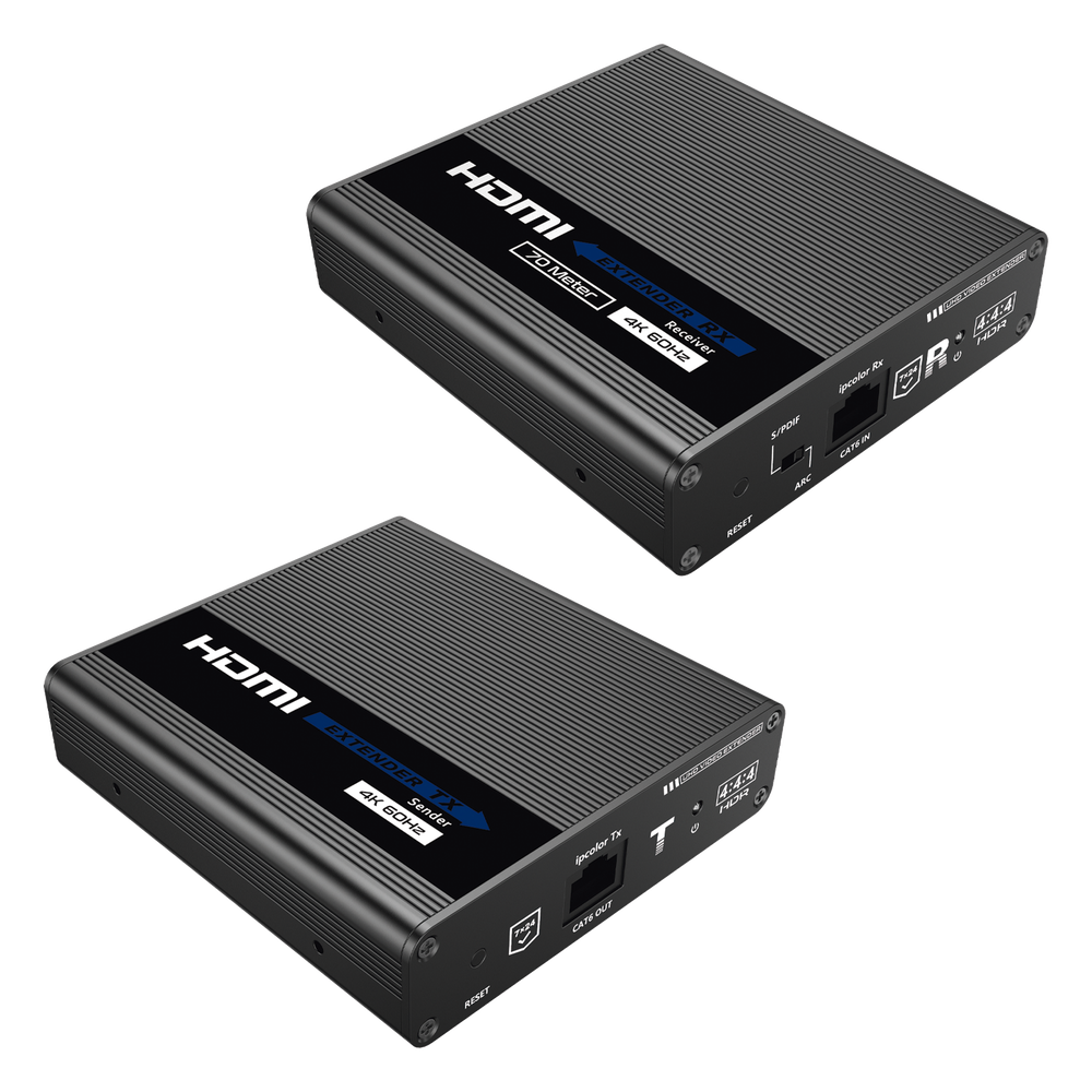 Kit Extensor HDMI hasta 700 metros con Conexión en Cascada / 4K @ 60 Hz/ 70 metros PTP con Cat 6, 6a y 7 / IPCOLOR / CERO LATENCIA / SIN COMPRIMIR / Salida Loop / IR bidireccional / Puerto S/PDIF / Soporta ARC / Soporta 10 TT-676-Rx.