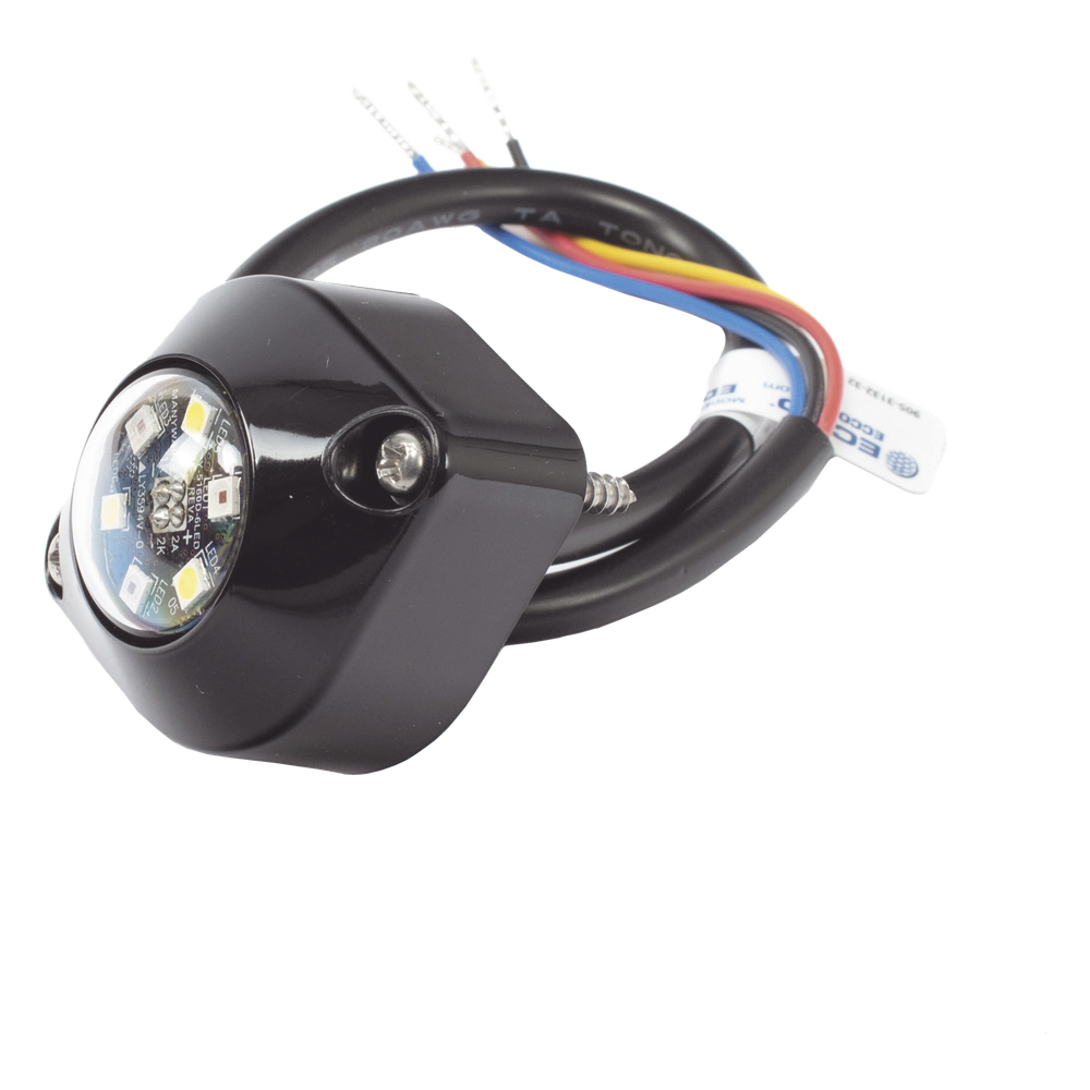 Estrobo Oculto de 6 LED, Rojo/Azul, Lente Transparente, Bisel Negro