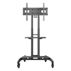Soporte de Pantalla con Ruedas AVA1500601PNB / Compatible con Monitores de 32" a 75" / VESA 200x200 a 600x400 mm / Carga 45.5 kg (100 lbs) / Altura Ajustable 1120-1520 mm / Base para Accesorios / 4 Ruedas 360°