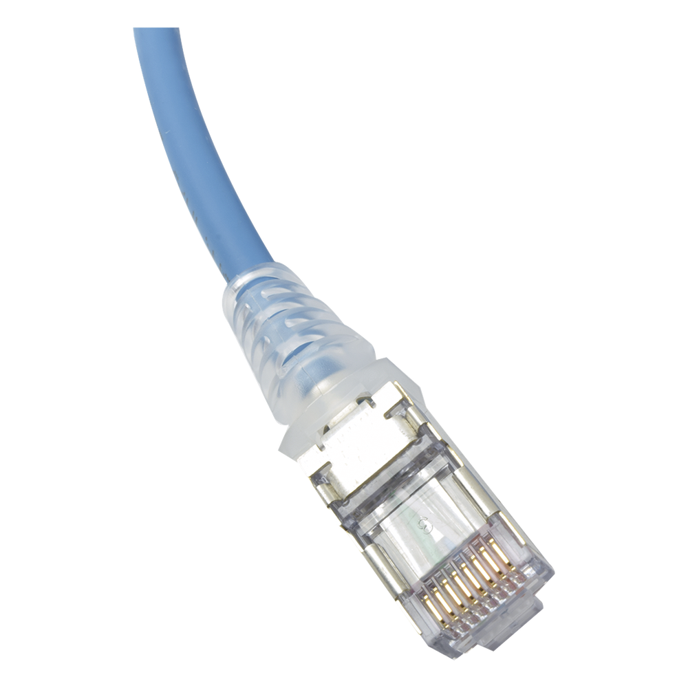 Patch Cord Skinny Cat6A Blindado S/FTP, 2.13 Metros (7 Pies), Diámetro Reducido 28 AWG, Color Azul