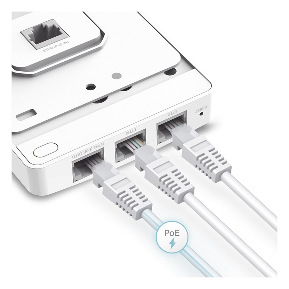 Punto de acceso Omada /  Doble Banda AC1200 MU-MIMO / Diseño para Pared con 3 Puertos Adicionales / Configuruación por Controlador o Stand-Alone / Alimentación PoE af/at