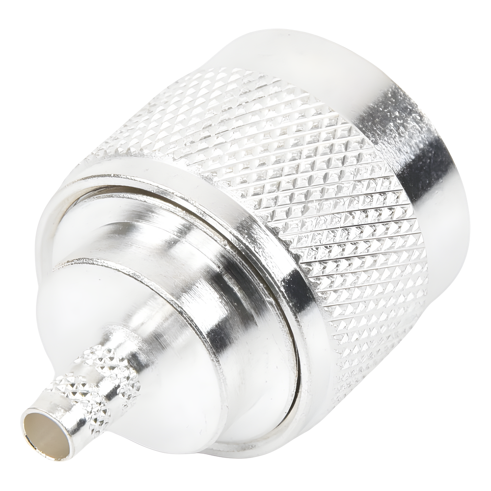 Conector Coaxial N Macho de Anillo Plegable para Cable RG-142/U, Plata/ Oro/ Teflón.