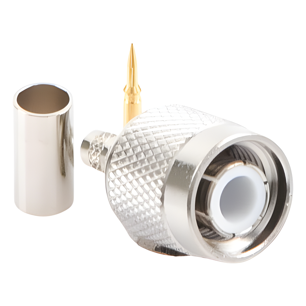 Conector TNC Macho de Anillo Plegable para Cables RG-58/U, RG-142/U, LMR-195, Níquel/ Oro/ Teflón.