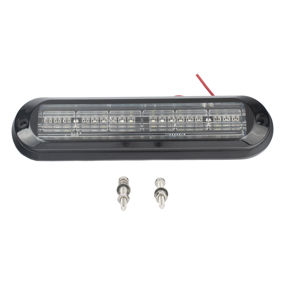 Luz Auxiliar, Ultra Brillante, IP67, 18 LEDs, Tricolor, Color Rojo/Claro/Azul, con mica transparente y bisel negro