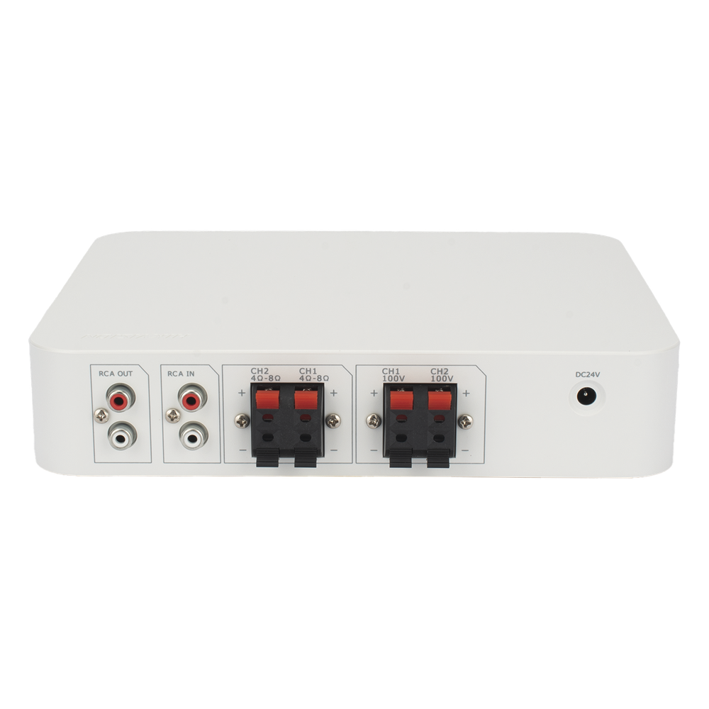 Amplificador | Bluetooth | 2 Canales con Control de volumen Independiente | 30 W por Canal | Salida 4-8 ohms x 2 | 100V COM x 2 | Una Zona | Música Ambiental