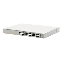 Switch inteligente de distribución o core, Stackeable, Capa 3, 24 x 1000 Mbps + 4 x SFP+ 10 G, Doble fuente de alimentación redundante