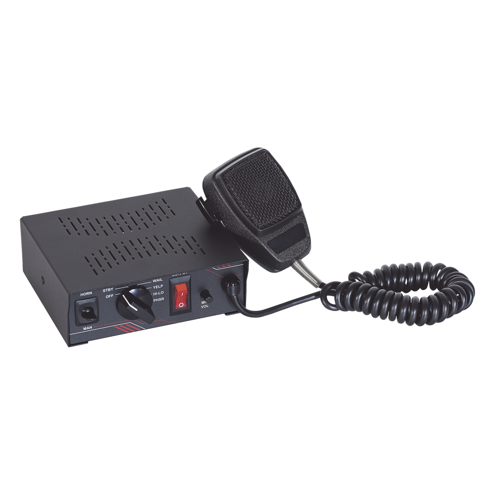 Sirena Vehicular de 100W de Potencia, Con Switch Giratorio de 6 posiciones y Micrófono Integrado de Uso Rudo