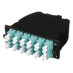 Casete OptiCom de Fibra Óptica Multimodo OM3, Con 2 Conectores MPO a 12 LC Duplex, Polaridad Método A, Pérdida de Inserción Estándar