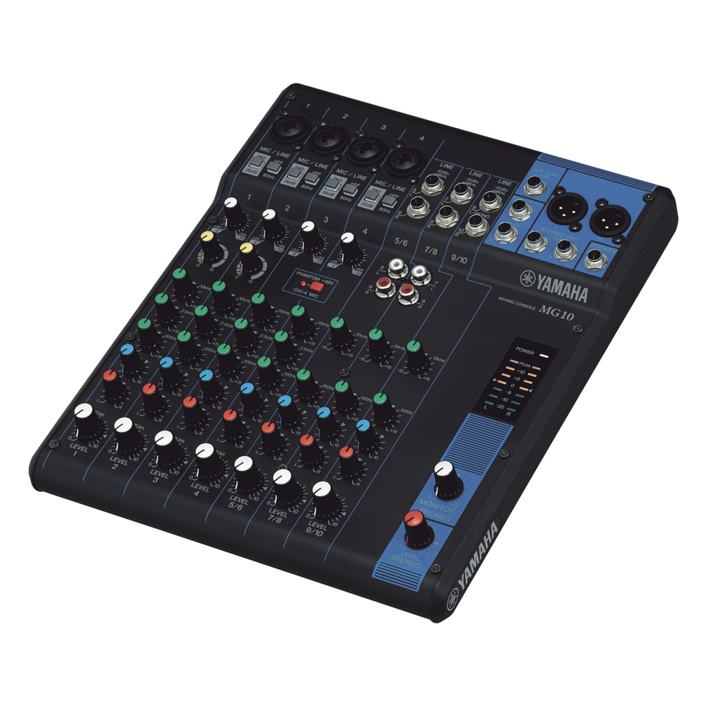 Mezcladora de Audio | 10 Canales | 4 Entradas de Micrófono | 3 Entradas de Línea Estéreo | Phantom Power