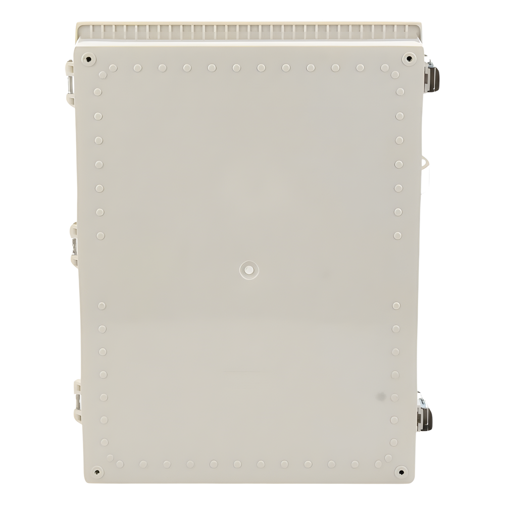 Gabinete Plástico ABS, Puerta Transparente, Uso en Intemperie (350 x 460 x 160 mm) Cierre por Broches Inoxidables y Permite Cerrado con Candado y Llave (Perno 5mm) No Incluido