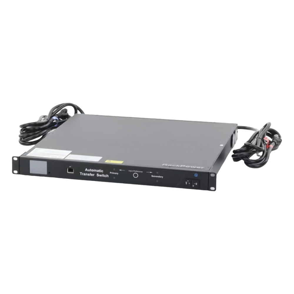 PDU Monitoreable de Transferencia Automática ATS (Fuente Redundante), Con 10 Salidas 5-15R, Enchufes de Entrada NEMA 5-15P, Instalación Horizontal de 19in, 1UR, 15 Amp, 120 Vca
