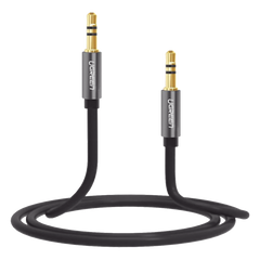 Cable Auxiliar 5 Metros / Conector 3.5mm a 3.5mm / Macho a Macho / Cubierta de TPE / Carcasa de Aluminio / Color Negro