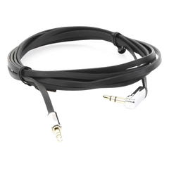 Cable Auxiliar Plano 2 Metros / Conector 3.5mm a 3.5mm / Macho-Macho / Recto a Angulo / Ángulo de 90° en una de sus Puntas / Color Negro