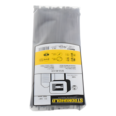 Cincho de Nylon 6.6 StrongHold™, 300mm largo x 3.6mm ancho, Color Negro, Exterior Resistente a Rayos UV, Paquete de 100pz
