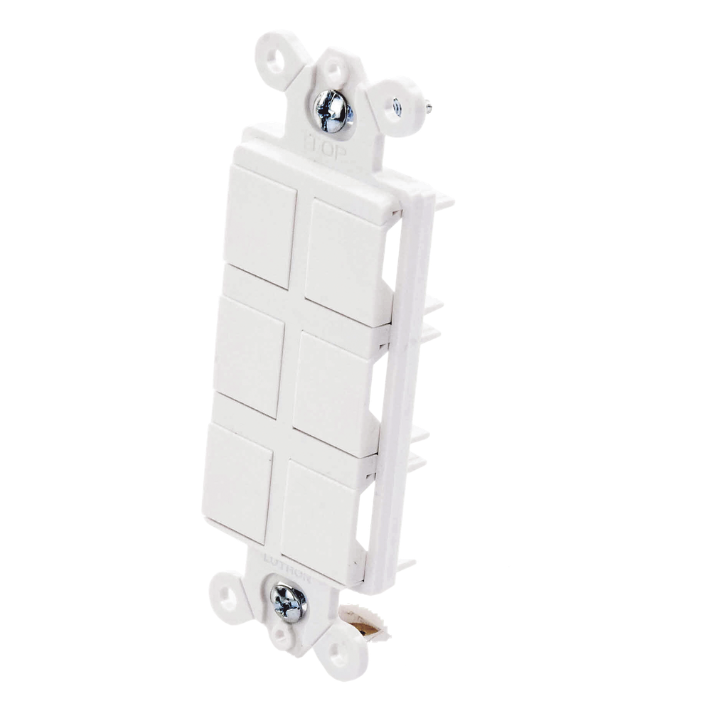 Marco de 6 puertos personalizable para conectores de red, fibra óptica, coaxial y telefonía, inserción a presión, color Snow satinado, serie Satin Colors