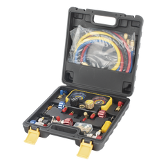 Manómetro de 4 vías con Accesorios para Gas refrigerante  R410A/ R32/ R134A/R22