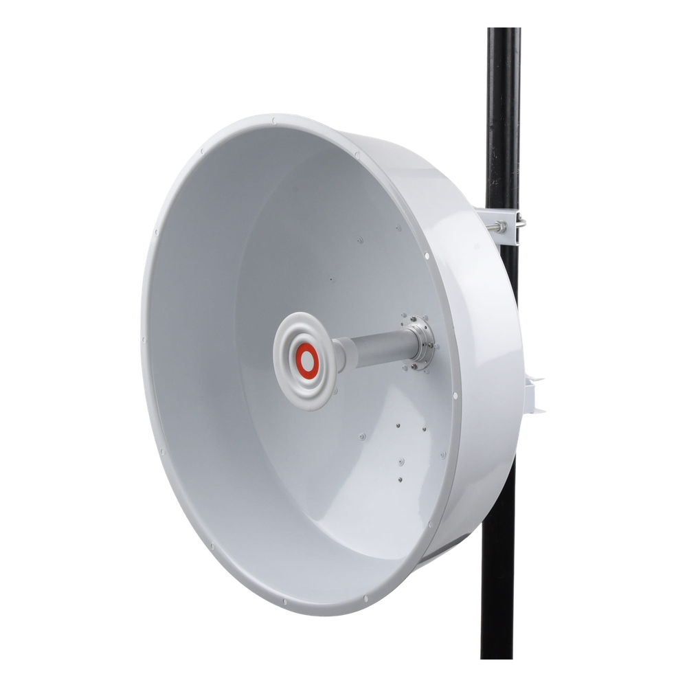 Antena direccional de alta resistencia, Ganancia 30 dBi, (4.9 -6.4 GHz), Plato hondo para mayor inmunidad al ruido, Conectores N-Hembra, Montaje incluido.