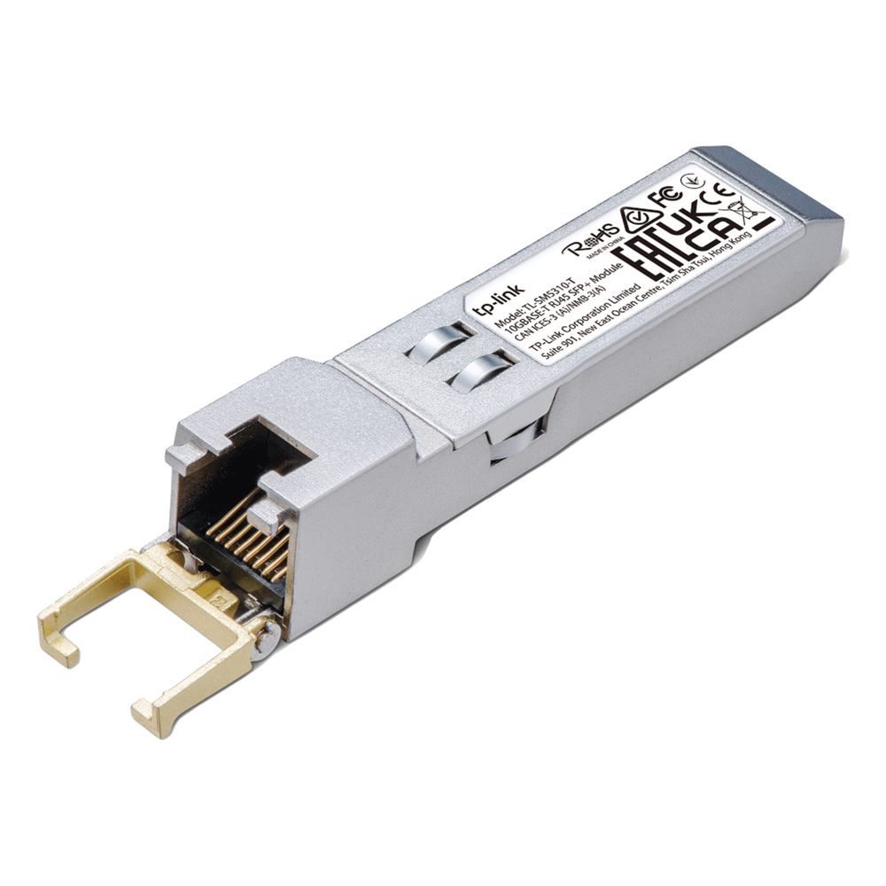 Transceptor mini-GBIC SFP+ RJ45 / Admite 10GBASE-T, 5GBASE-T, 2.5GBASE-T, 1000BASE-T y 100BASE-TX /  Distancia Hasta 30 metros / Conector RJ45 (10G)