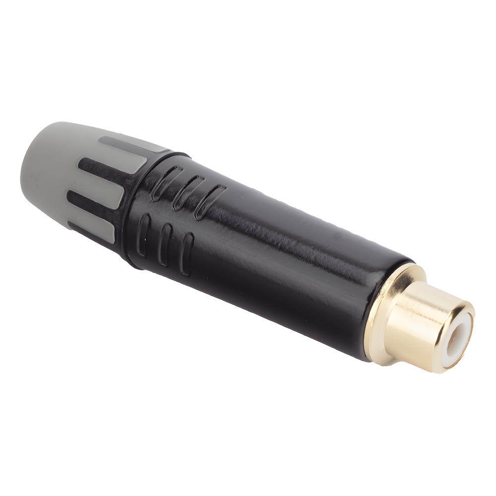 Conector Hembra RCA | Carcasa Enchapada en Negro | Contacto Enchapado en Oro | Cable OD 3.5-6.5mm