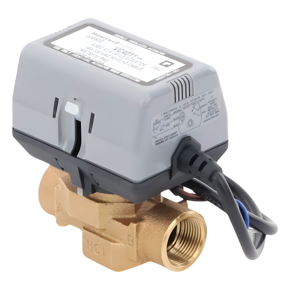 Válvula motorizada de 2 vías con actuador integrado, conexión BSPT de 3/4 pulgada, control on/off, 100-130 VCA