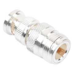 Adaptador en Linea para 50 Ohm, de Conector N Hembra a BNC Macho, Plata /Oro /Teflón.