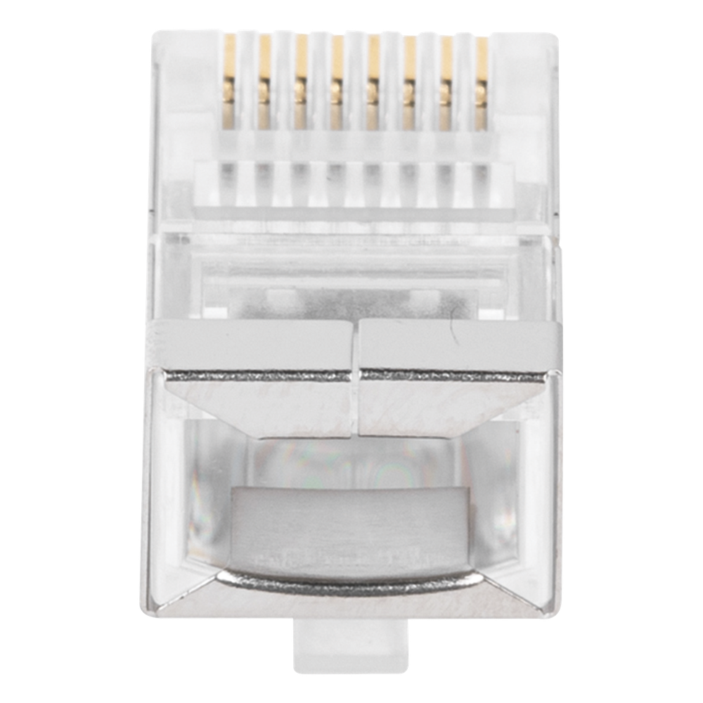 Bote con 100 Plugs Pass Through RJ45 Cat5e Blindado, Chapado de Oro a 30 Micras para Durabilidad Extrema